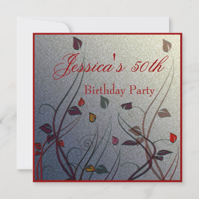 Invitación Otoño Wispy Leaf Floral 50 cumpleaños (Anverso)