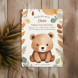 Invitación Otoño Woodland Baby Bear Watercolor Primer cumplea