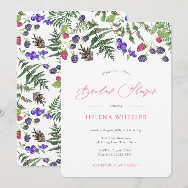 Invitación Otoño Woodland Ferns Blackberries Bridal Shower (Anverso / Reverso)