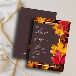 Invitación Otoño Woody Brown y Elegante Boda del marco dorado
