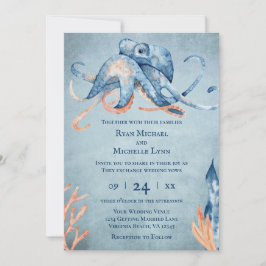 Invitación Otopus De Acuarela En Una Boda De Playa