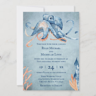 Invitación Otopus De Acuarela En Una Boda De Playa