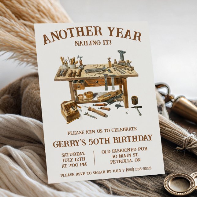 Invitación ¡Otro Año Clavándolo! Cumpleaños de Carpintería (Subido por el creador)