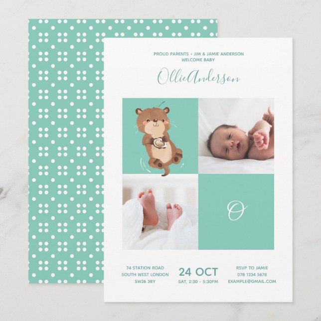 Invitación Otter ・ Alphabet Monogram Cupe Baby Shower (Anverso / Reverso)