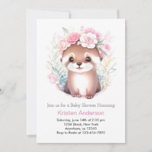 Invitación Otter Blissful Pink Meadow Chica Baby Shower