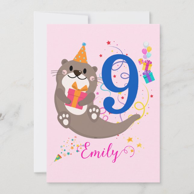 Invitación Otter Chica de cumpleaños Fiesta tema de globos co (Anverso)