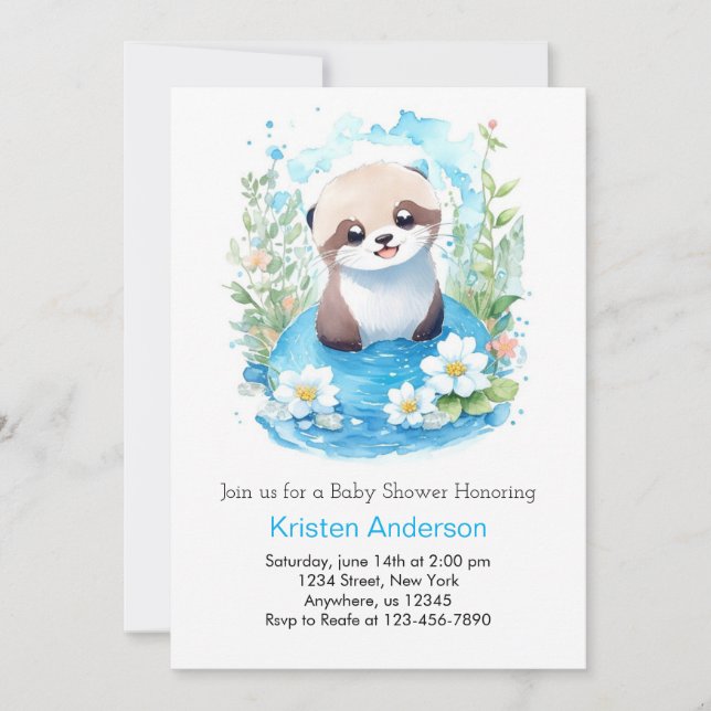 Invitación Otter Dreamscape Watercolor Boy Baby Shower (Anverso)