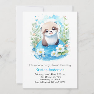 Invitación Otter Dreamscape Watercolor Boy Baby Shower