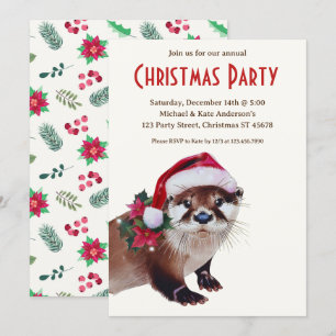 Invitación Otter en un Fiesta de Navidades de Santa Hat Poins