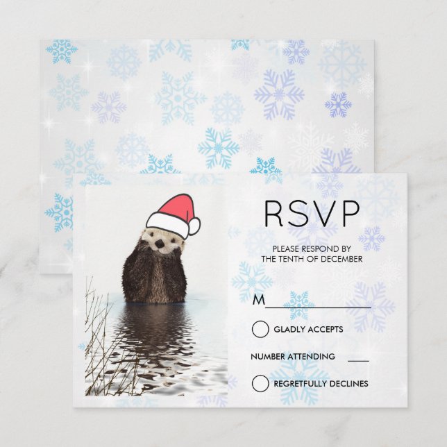 Invitación Otter lindo usando un RSVP de Navidades de Santa H (Anverso / Reverso)
