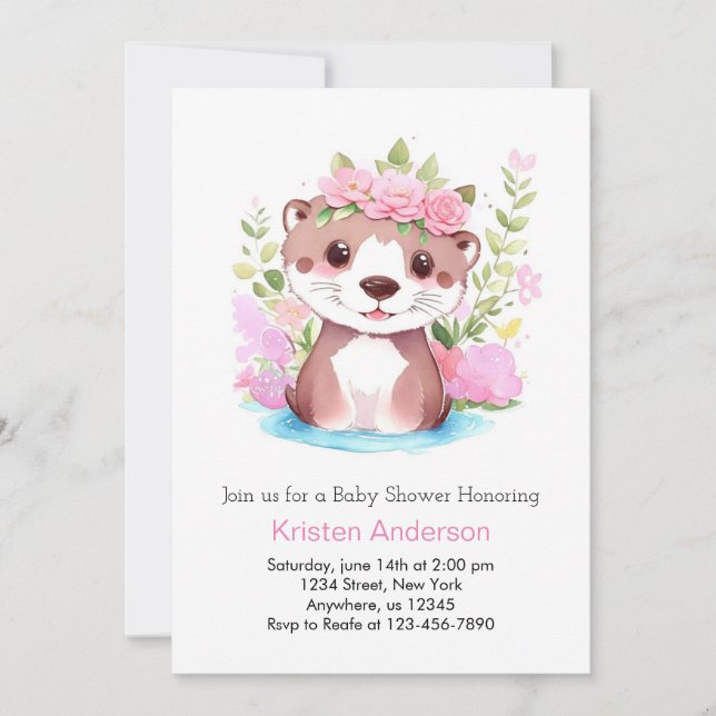 Invitación Otter Meadow Adventure Pink Chica Baby Shower (Anverso)