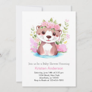 Invitación Otter Meadow Adventure Pink Chica Baby Shower