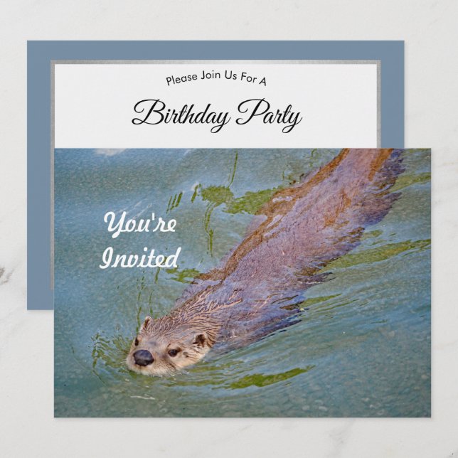 Invitación Otter Swimming Wildlife Photo Birday (Anverso / Reverso)