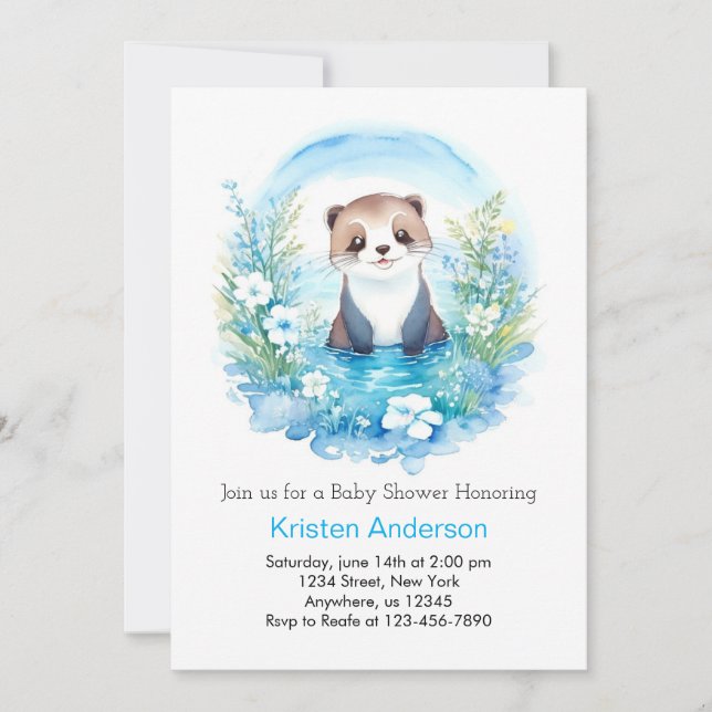 Invitación Otter Watercolor Wonderland Boy Baby Shower (Anverso)