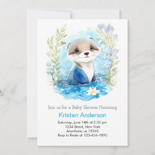 Invitación Otter Watercolor Wonderland Boy Baby Shower