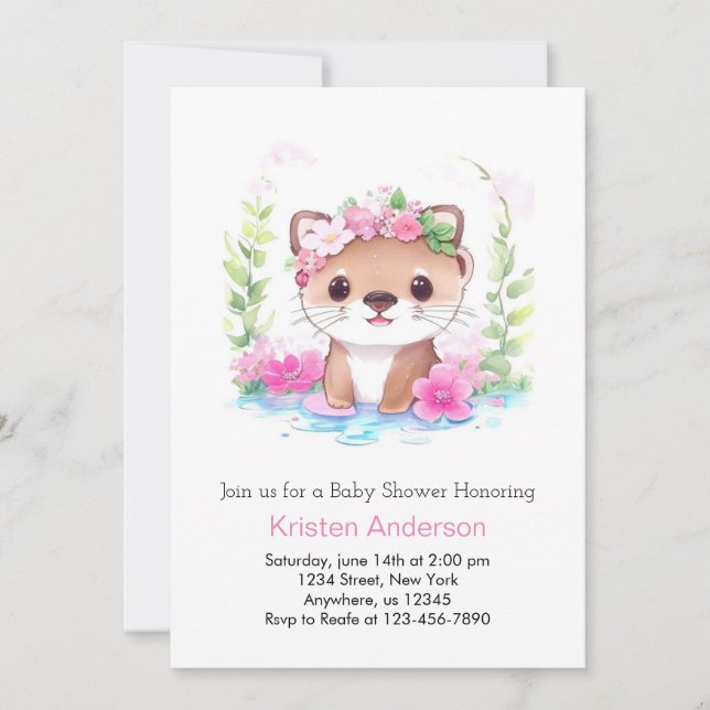 Invitación Otter Whimsical Chica Baby Shower (Anverso)