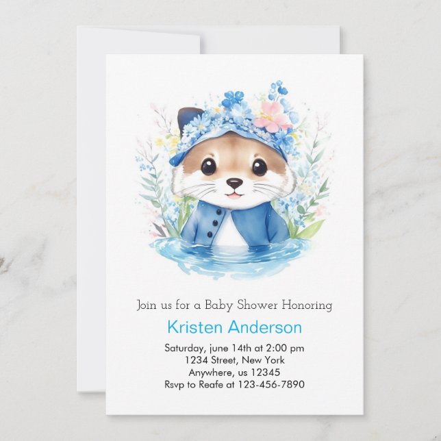 Invitación Otter Whimsy Watercolor Boy Baby Shower (Anverso)