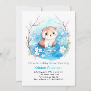 Invitación Otter's Blissful Watercolor Oasis Boy Baby Shower