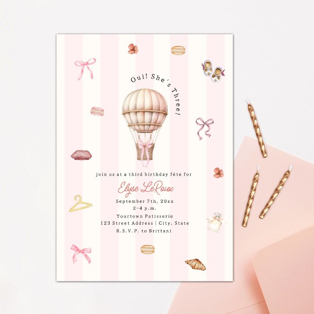 Invitación Oui Cumpleaños Tres París Francés (Subido por el creador)
