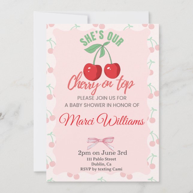 Invitación Our Cherry on Top Baby Shower Invitation (Anverso)