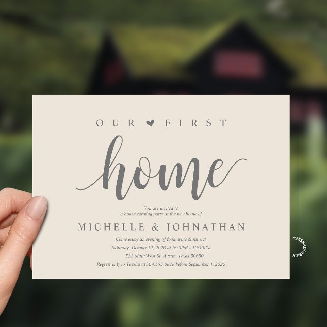 Invitación Our First Home Modern Rustic Housewarming party (Our First Home Housewarming party Invitation Card in Cream Grey)