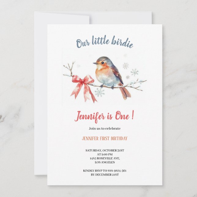 Invitación Our little birdie birthday invitation (Anverso)
