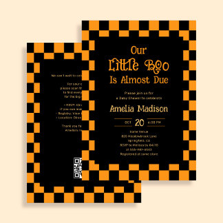 Invitación Our Little Boo Checkered Orange Baby Shower