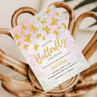 Invitación Our Little Butterfly Gold Glitter Invitation