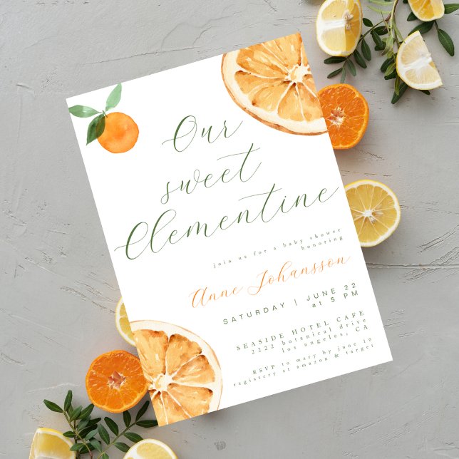 Invitación Our Little Clementine Elegant Script Baby Shower (Subido por el creador)