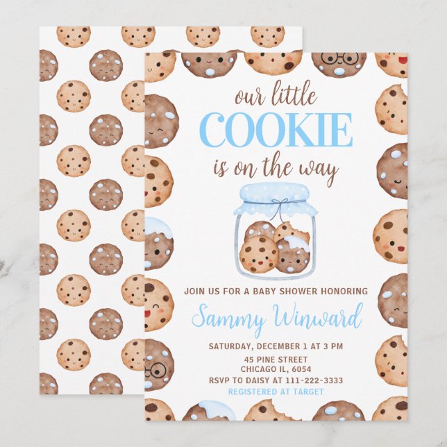 Invitación Our Little Cookie Blue Baby Shower (Anverso / Reverso)