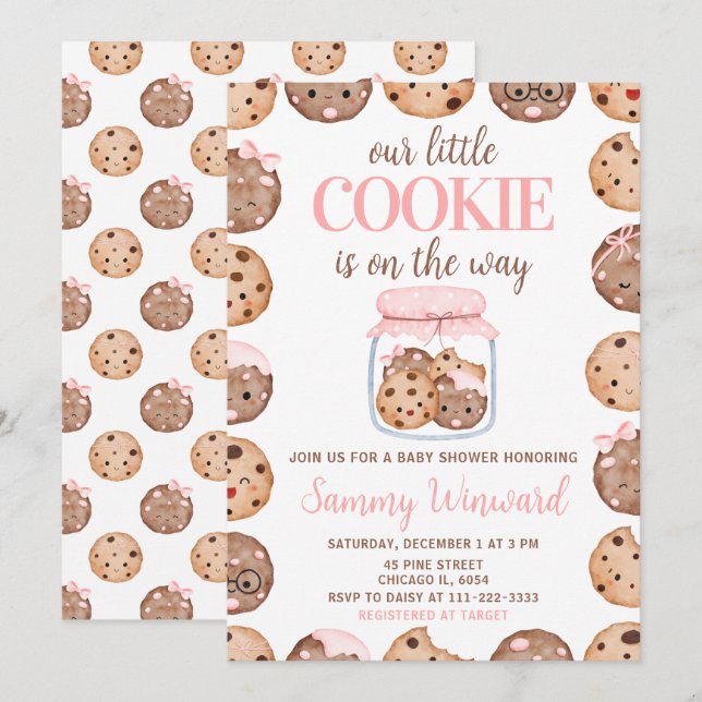 Invitación Our Little Cookie Pink Baby Shower (Anverso / Reverso)