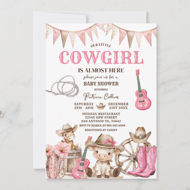 Invitación Our Little Cowgirl Wild West Baby Shower (Anverso)