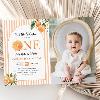 Invitación Our Little Cutie Orange Citrus 1st Birthday Photo