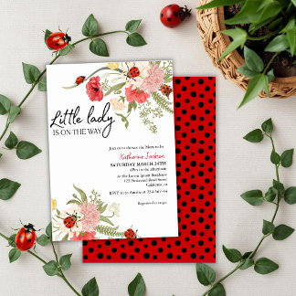 Invitación Our little lady is on her way ladybug baby shower 