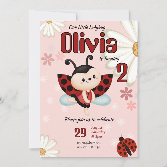 Invitación Our Little Ladybug Girl Birthday Party Invitation (Anverso)