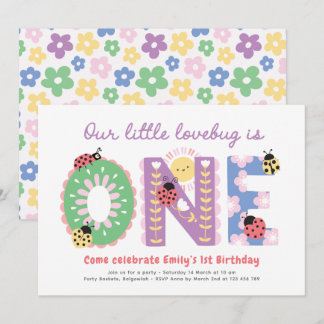Invitación Our Little Lovebug, Flowers First Birthday Party