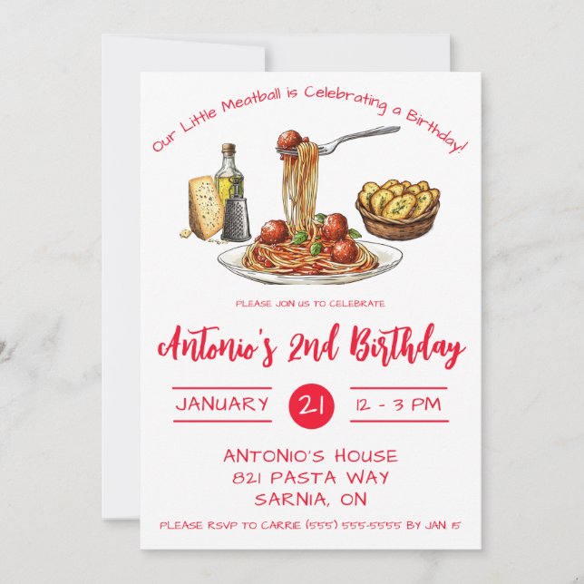 Invitación Our Little Meatball is Celebrating a Birthday!  (Anverso)
