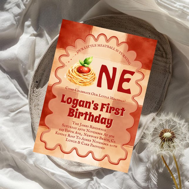 Invitación Our Little Meatball Is Turning One 1st Birthday  (Subido por el creador)