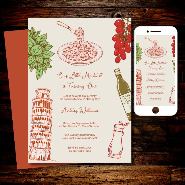 Invitación Our little meatball is turning one 1st Birthday  (Subido por el creador)