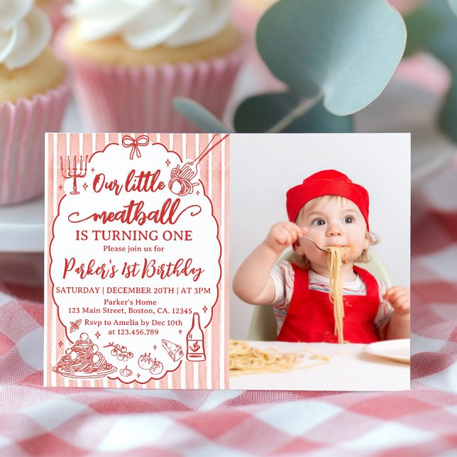 Invitación Our Little Meatball Italian Birthday Party Photo (Subido por el creador)