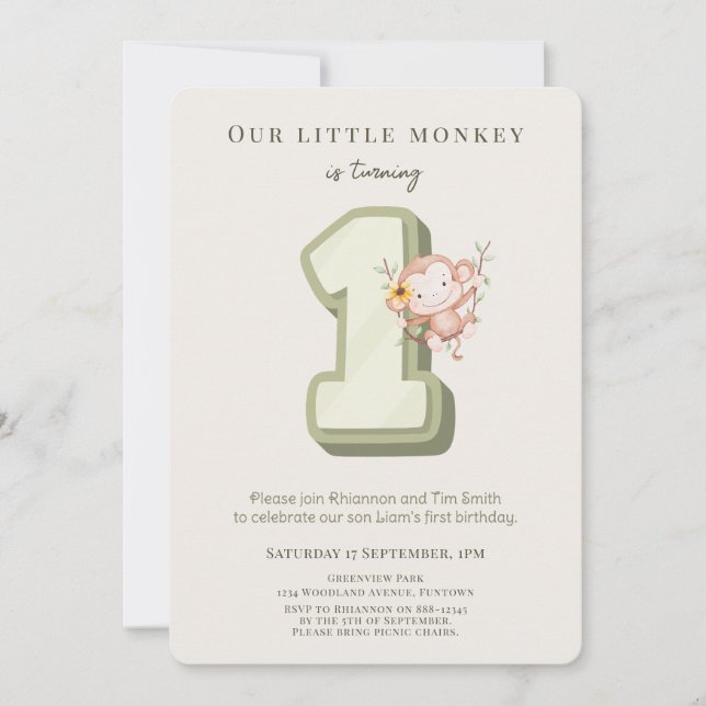 Invitación Our Little Monkey 1st Birthday invitation (Anverso)