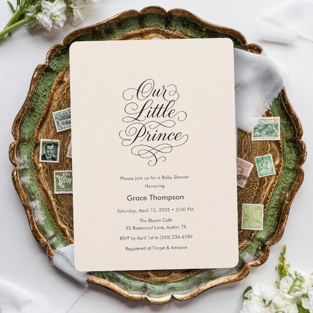 Invitación Our Little Prince Minimal Script Peach Baby Shower (Our Little Prince Minimal Script Peach Baby Shower Invitation)
