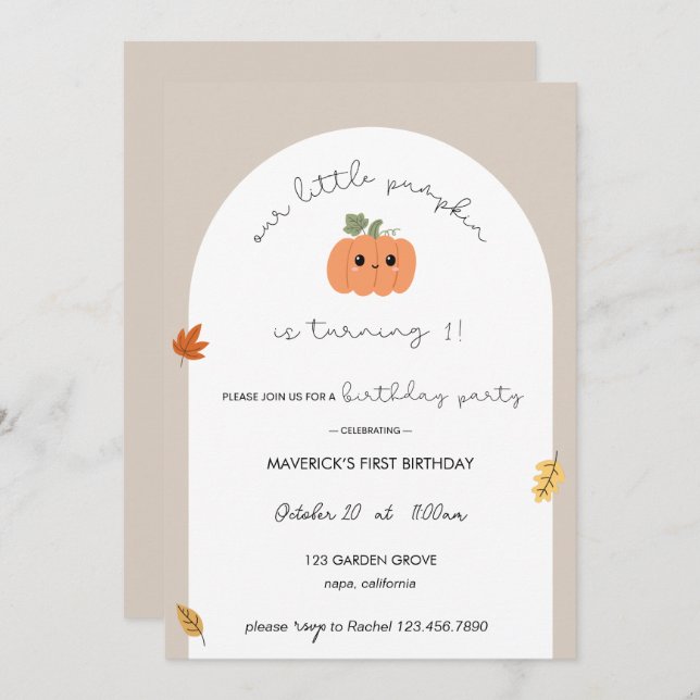Invitación Our Little Pumpkin First Birthday Invitation (Anverso / Reverso)