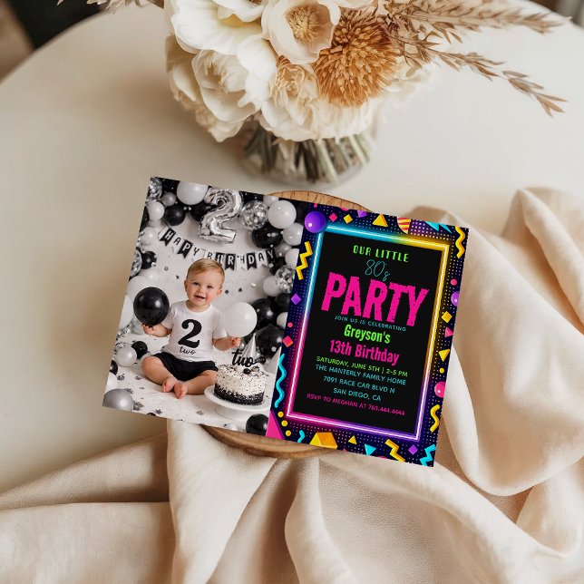 Invitación our little Retro Neon 80's Birthday Party photo (our little Retro Neon 80's Birthday Party photo Invitation
#RetroBirthdayParty #80sBirthday #Neon)