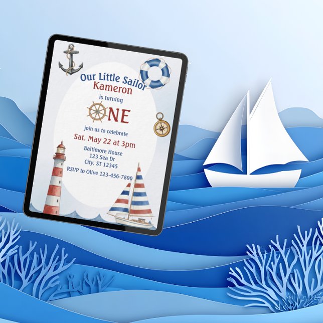 Invitación Our Little Sailor, 1st Birthday, watercolor (Subido por el creador)