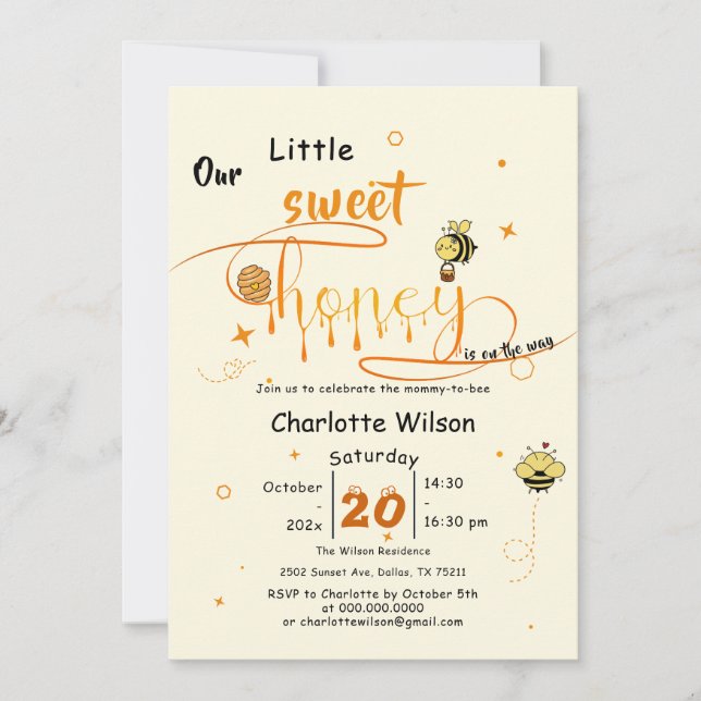 Invitación Our Little Sweet Honey Is On The Way Baby Shower (Anverso)