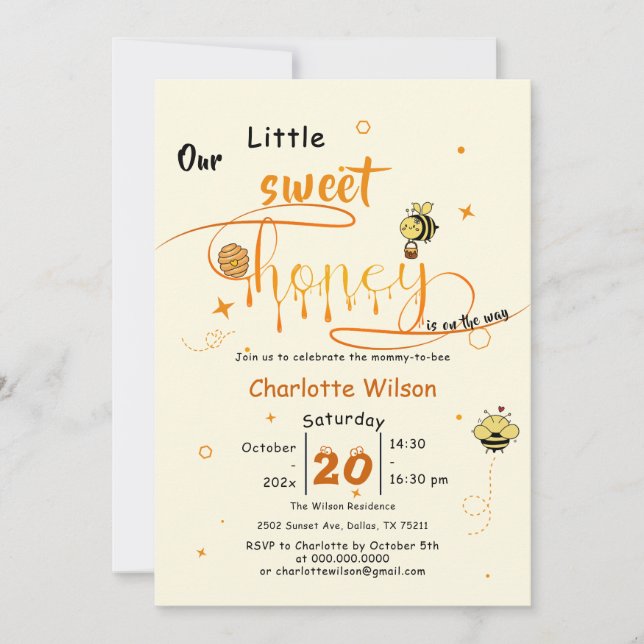 Invitación Our Little Sweet Honey Is On The Way Baby Shower (Anverso)