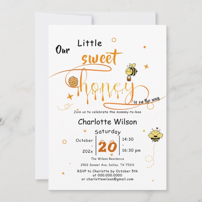 Invitación Our Little Sweet Honey Is On The Way Baby Shower (Anverso)