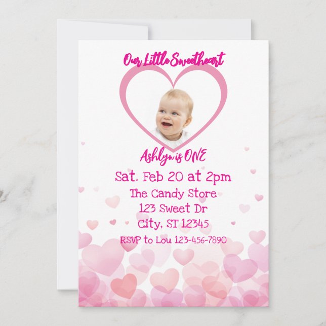 Invitación Our Little Sweetheart is ONE, hearts 1st Birthday (Anverso)
