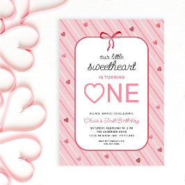 Invitación Our Little Sweetheart Is One Hearts Bows Birthday